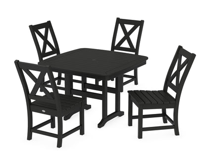 POLYWOOD Braxton Side Chair 5-Piece Dining Set with Trestle Legs - 44" Table in Black