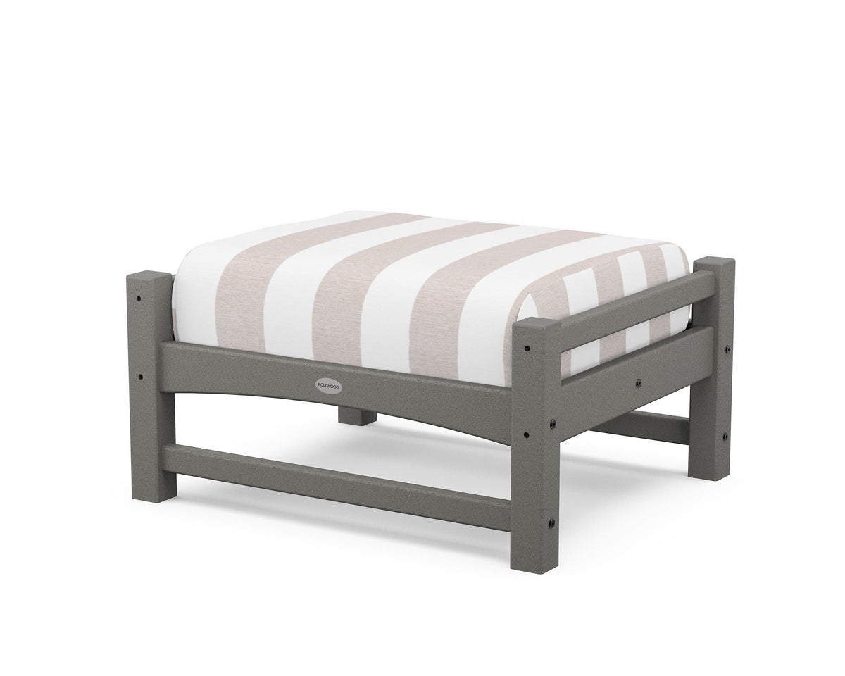 POLYWOOD Club Ottoman in Slate Grey / Cabana Stripe Dune Burlap