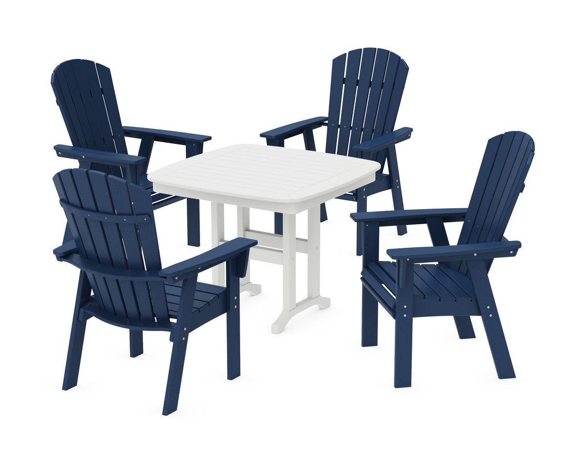 POLYWOOD Nautical Curveback Adirondack 5-Piece Dining Set - 37" Table in Navy / White
