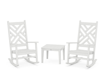 POLYWOOD Chippendale 3-Piece Rocking Chair Set in White