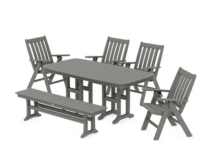 POLYWOOD Vineyard Folding Chair 6-Piece Dining Set with Bench in Slate Grey