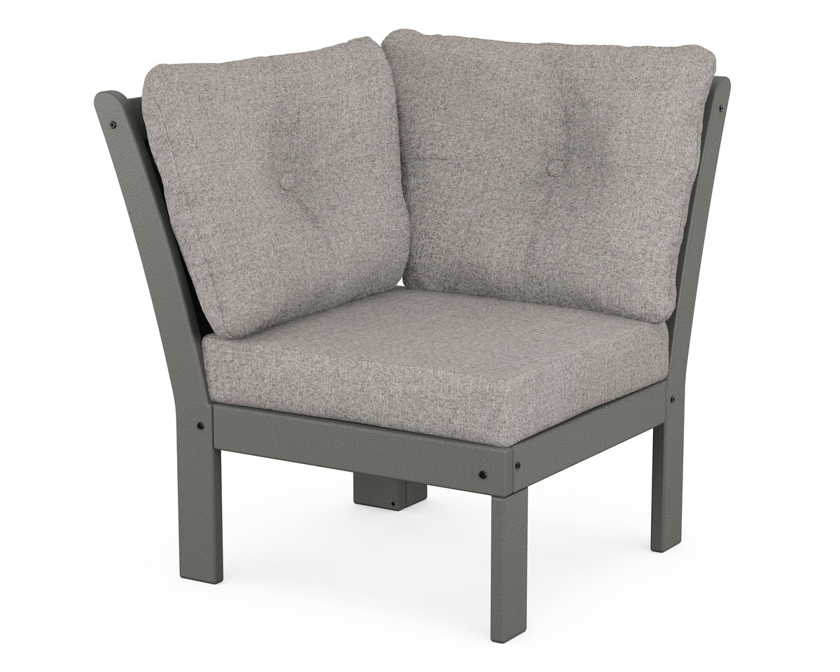 POLYWOOD Vineyard Modular Corner Chair in Slate Grey / Weathered Tweed