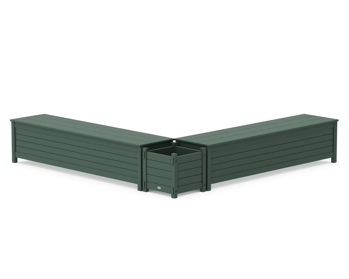 POLYWOOD 72" Nautical L-Shaped Planter Storage Bench Set in Green