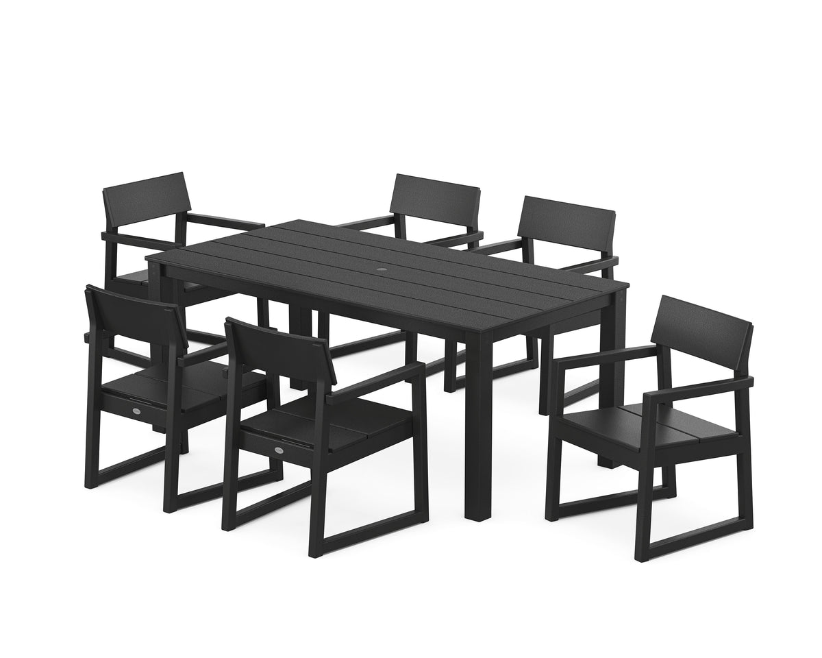 POLYWOOD EDGE Arm Chair 7-Piece Parsons Dining Set in Black