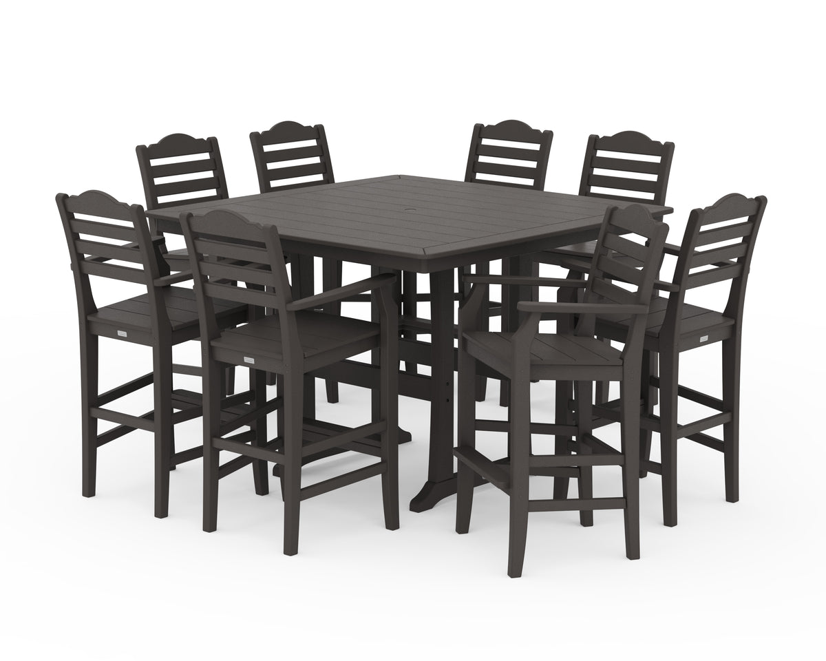 POLYWOOD Savannah 9-Piece Square Bar Set with Trestle Legs in Vintage Coffee