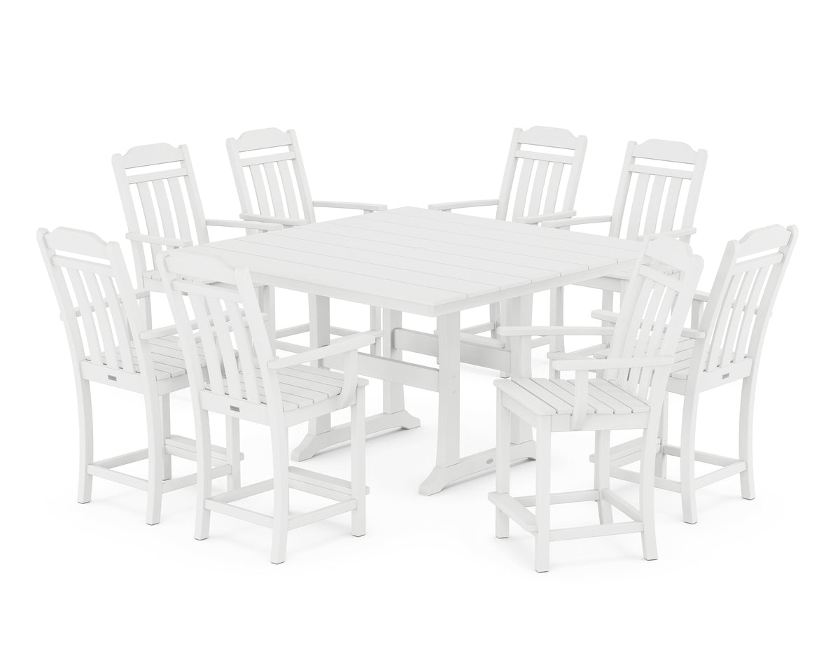 POLYWOOD Country Living Cottage 9-Piece Square Farmhouse Counter Set with Trestle Legs in White