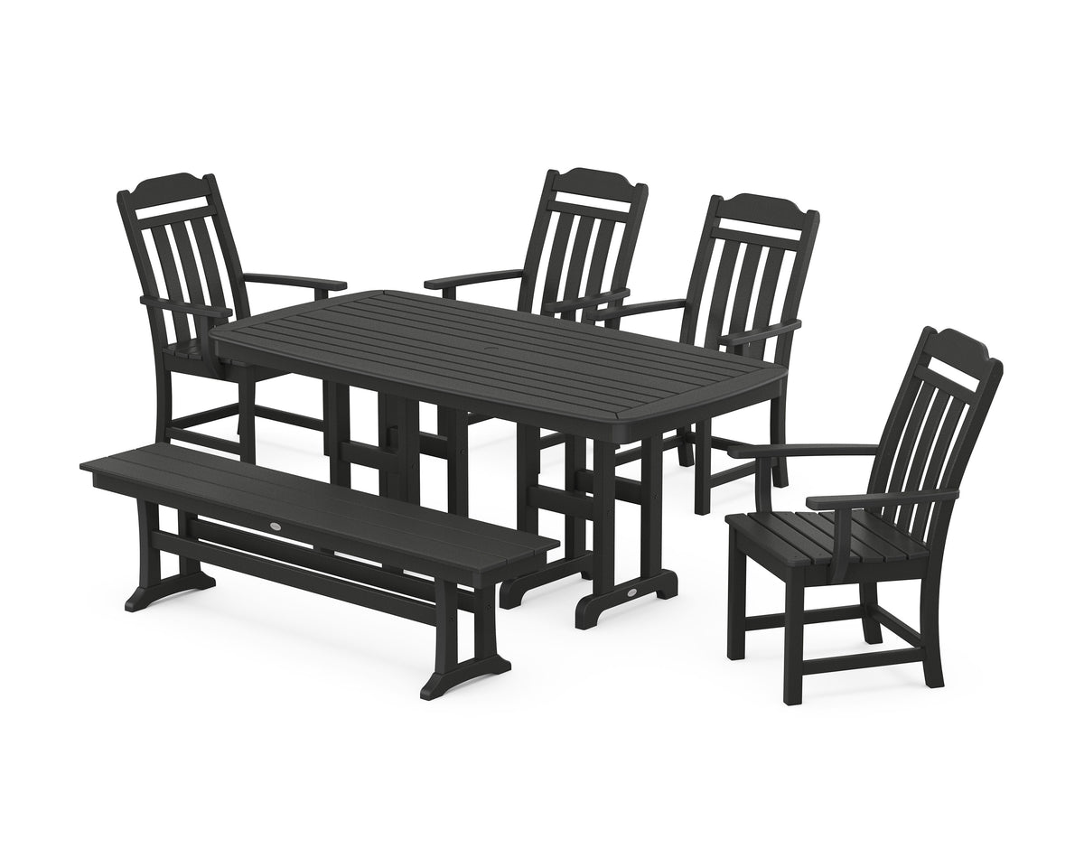 POLYWOOD Cottage 6-Piece Dining Set with Bench in Black