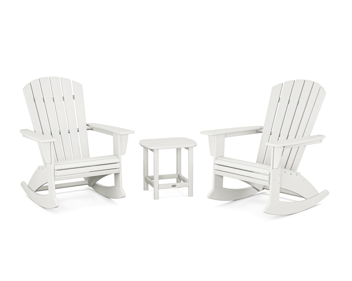 POLYWOOD Nautical Curveback 3-Piece Adirondack Rocking Chair Set in Vintage White