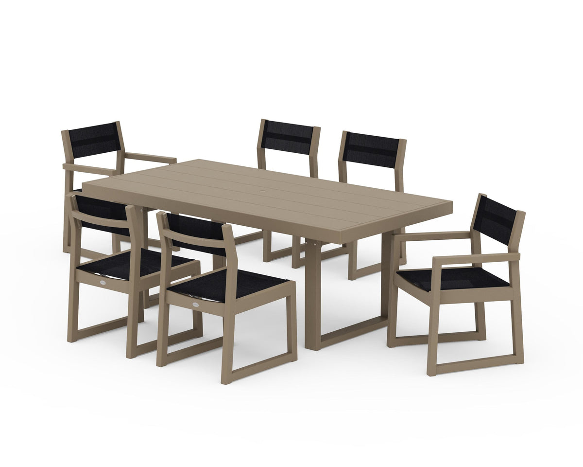 POLYWOOD EDGE Sling 7-Piece Dining Set in Vintage Sahara / Black