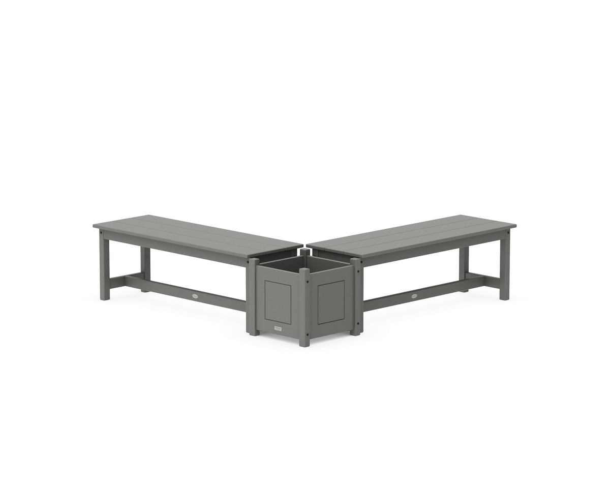 POLYWOOD 48" Country Living L-Shaped Planter Bench Set in Slate Grey