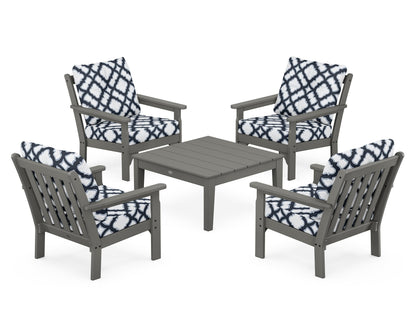 POLYWOOD Vineyard 5-Piece Deep Seating Conversation Set in Slate Grey / Trellis Marine Indigo