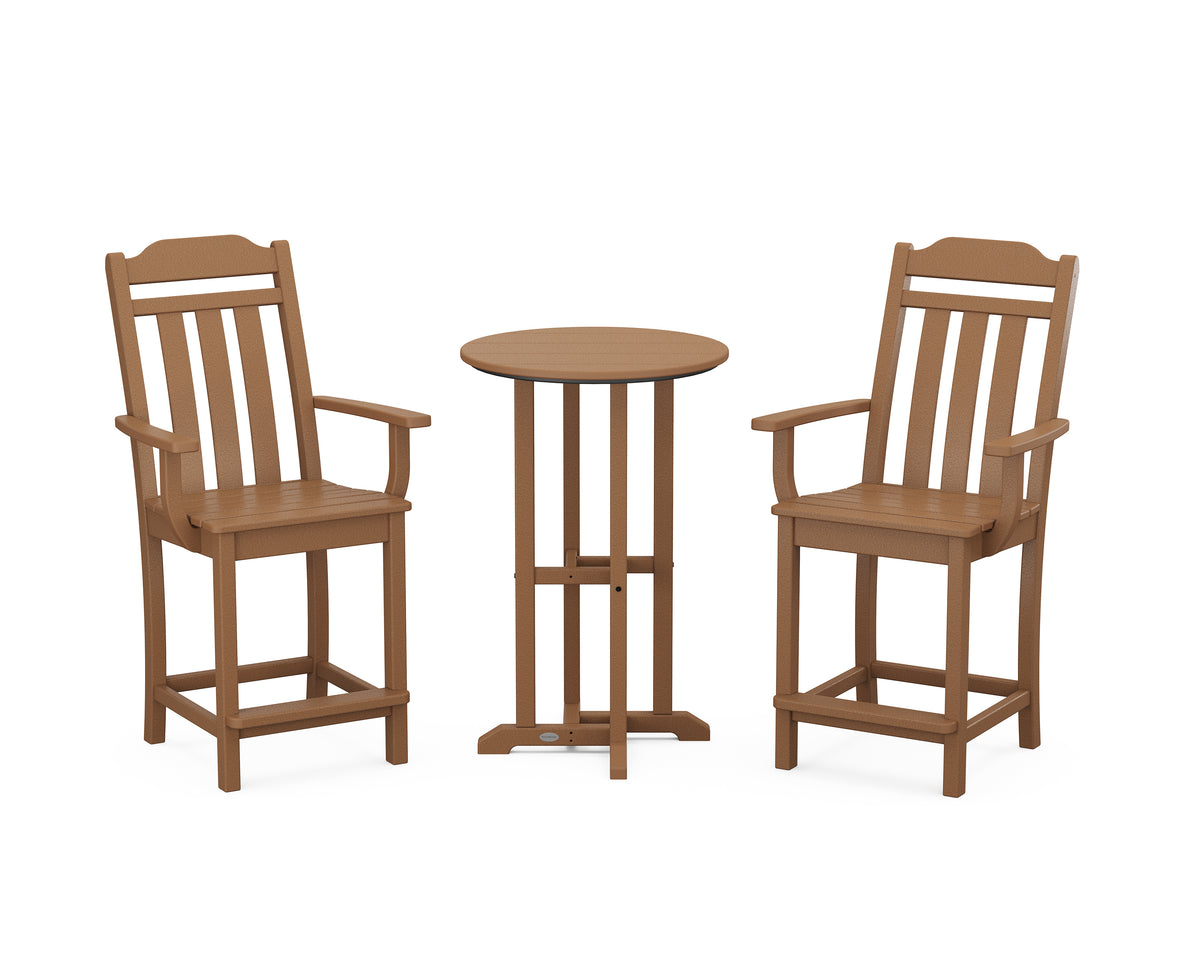 POLYWOOD Country Living Cottage 3-Piece Farmhouse Bistro Counter Set in Teak