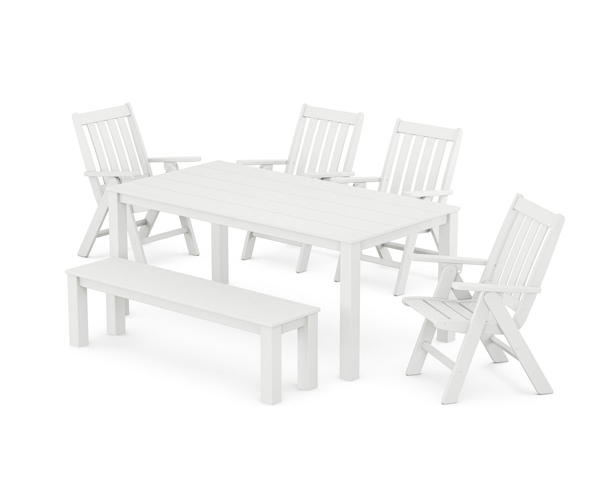 POLYWOOD Vineyard Folding Chair 6-Piece Parsons Dining Set with Bench in White