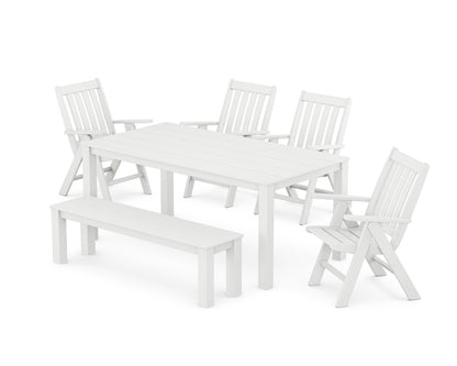 POLYWOOD Vineyard Folding Chair 6-Piece Parsons Dining Set with Bench in White