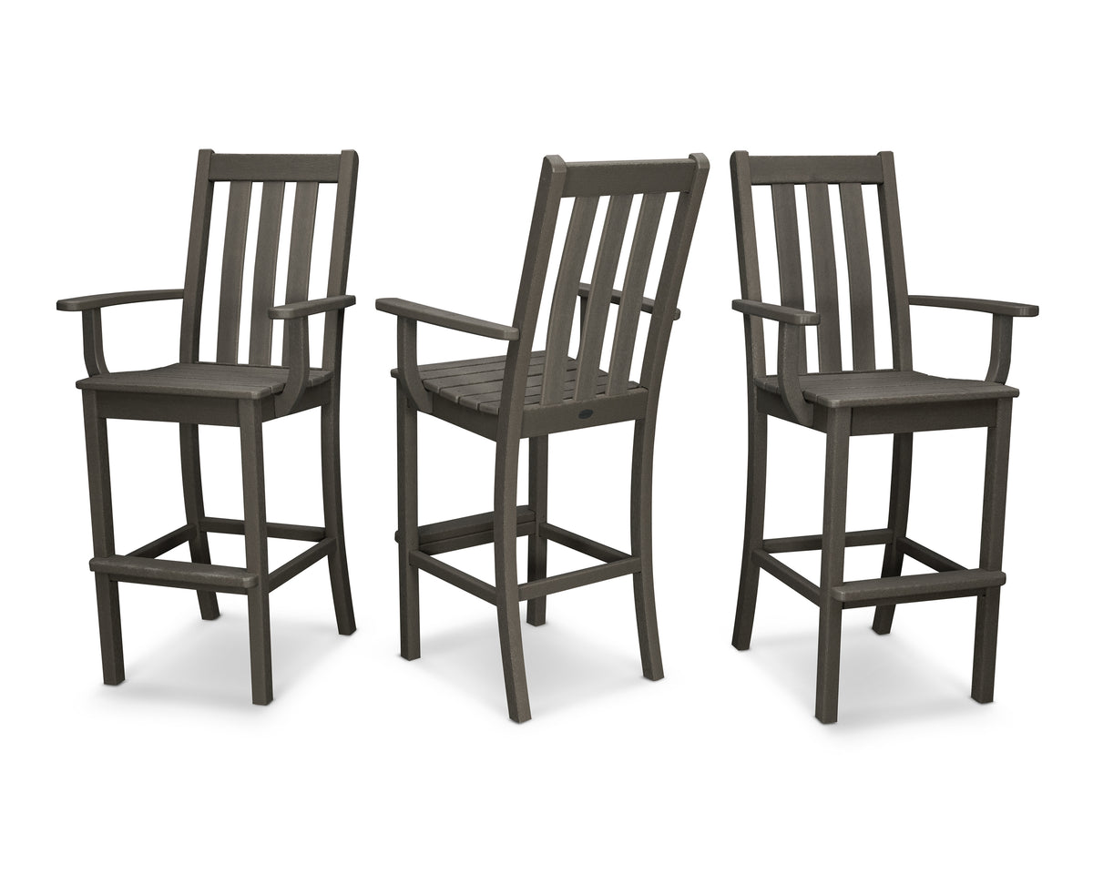 POLYWOOD Vineyard Bar Arm Chair 3-Pack in Vintage Coffee