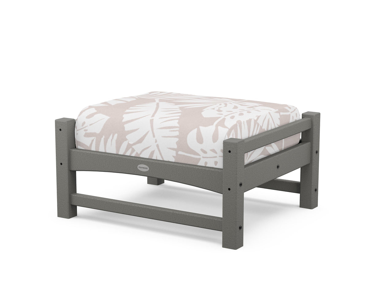 POLYWOOD Club Ottoman in Slate Grey / Leaf Dune Burlap