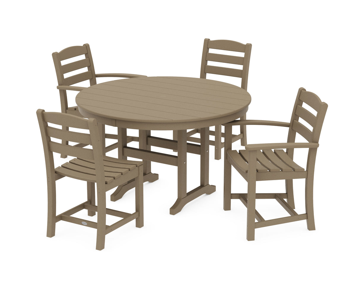 POLYWOOD La Casa Café 5-Piece Round Farmhouse Dining Set with Arm and Side Chairs in Vintage Sahara