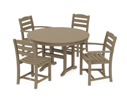 POLYWOOD La Casa Café 5-Piece Round Farmhouse Dining Set with Arm and Side Chairs in Vintage Sahara