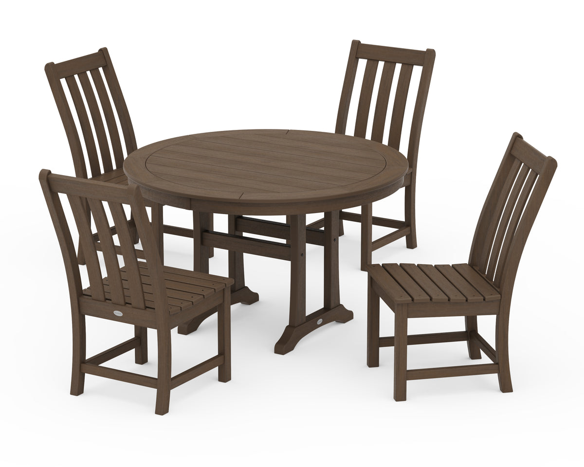 POLYWOOD Vineyard Side Chair 5-Piece Round Dining Set with Trestle Legs in Kona