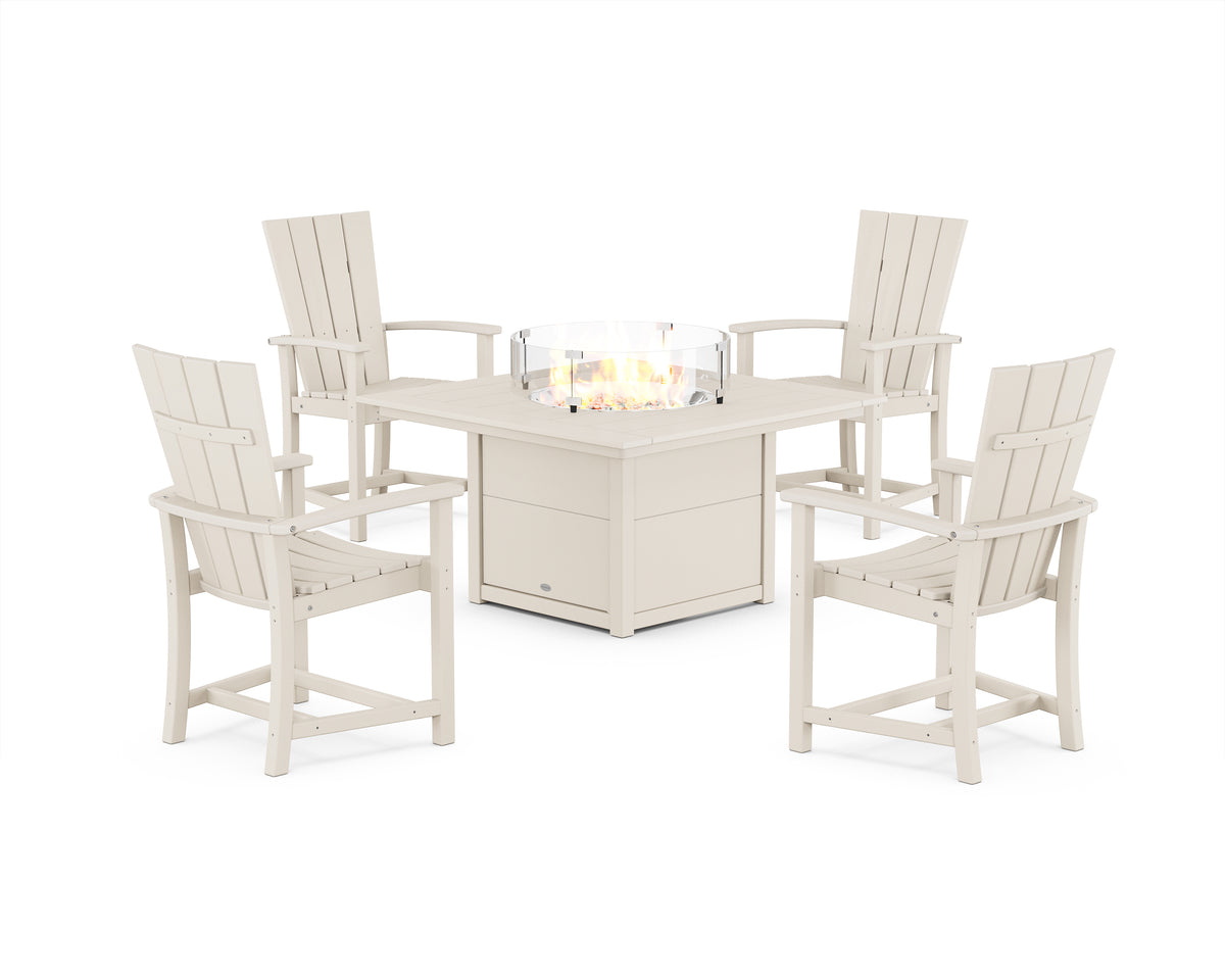 POLYWOOD Quattro 4-Piece Upright Adirondack Conversation Set with Fire Pit Table in Sand