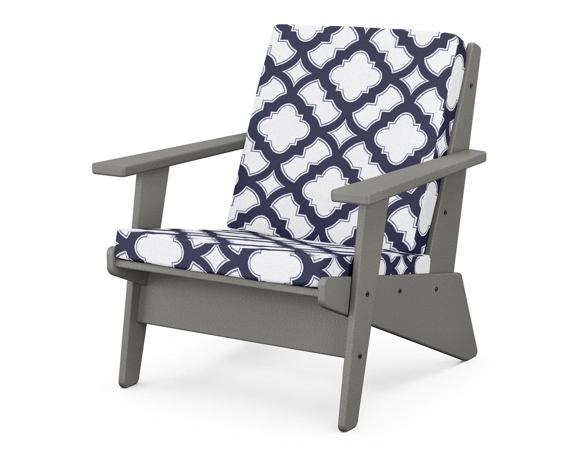POLYWOOD Riviera Modern Lounge Chair in Slate Grey / Trellis Navy