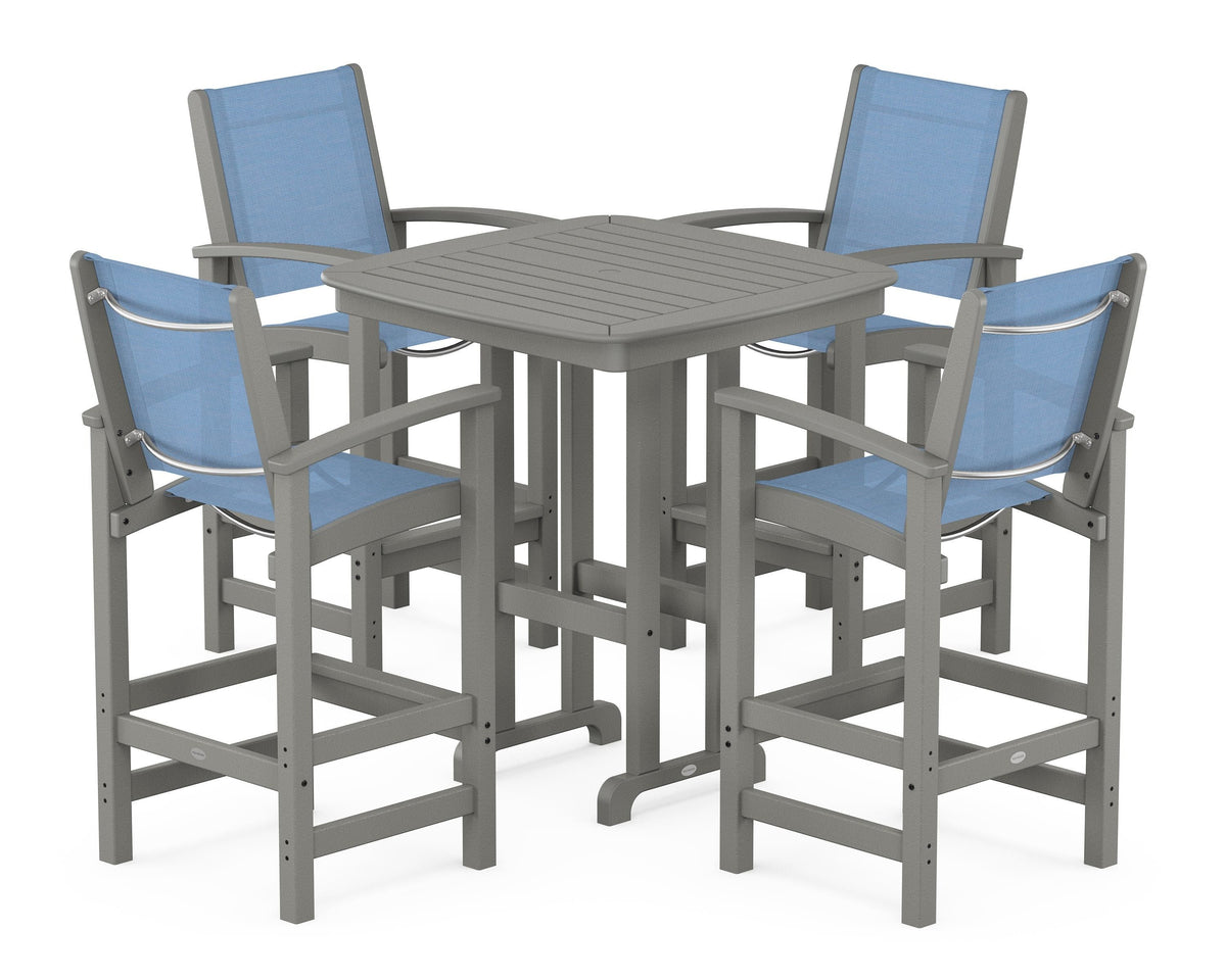 POLYWOOD Coastal 5-Piece Bar Set in Slate Grey / Poolside