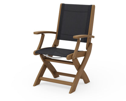 POLYWOOD Coastal Folding Chair in Natural with Natural arms and Black sling