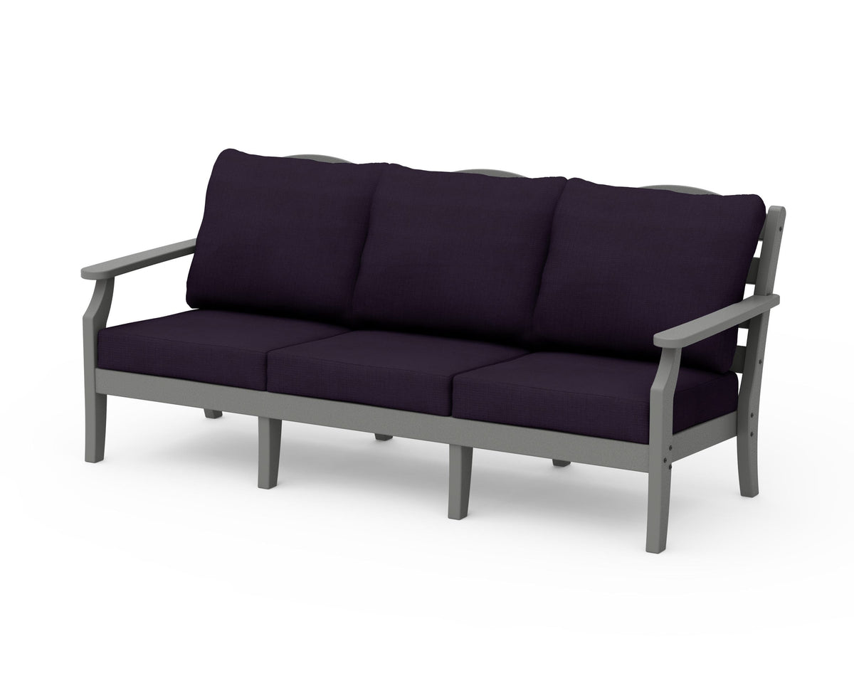 POLYWOOD Savannah Deep Seating Sofa in Slate Grey / Navy Linen