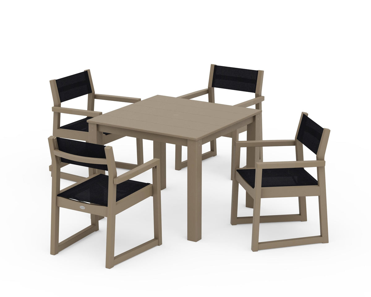 POLYWOOD EDGE Sling Arm Chair 5-Piece Parsons Dining Set in Vintage Sahara / Black