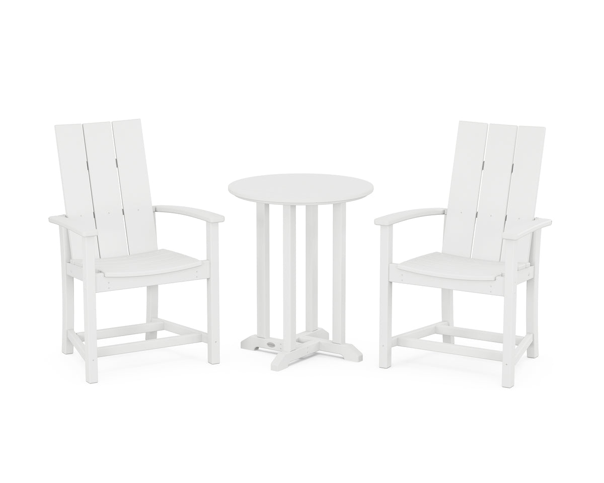 POLYWOOD Modern Adirondack 3-Piece Round Farmhouse Bistro Dining Set in White