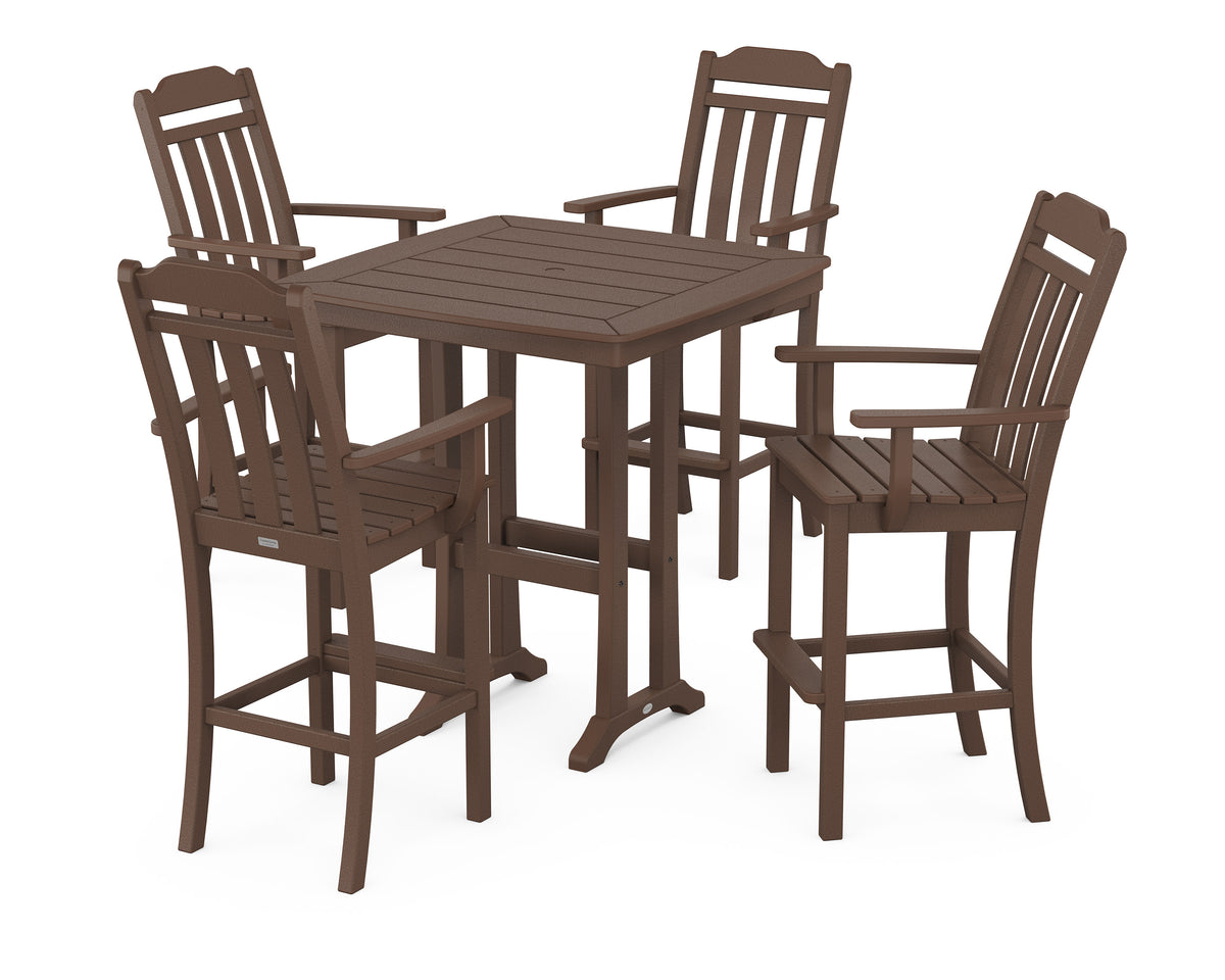 POLYWOOD Cottage 5-Piece Bar Set with Trestle Legs in Mahogany