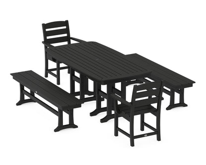 POLYWOOD Lakeside 5-Piece Dining Set with Benches - 37" x 72" Table in Black