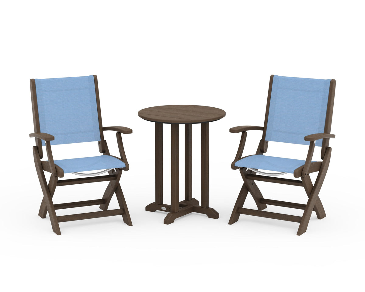 POLYWOOD Coastal Folding 3-Piece Round Bistro Dining Set in Kona / Poolside