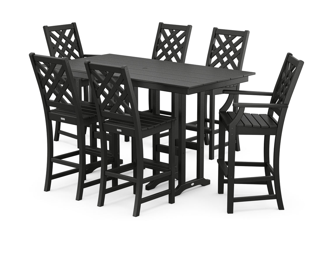 POLYWOOD Country Living Wovendale 7-Piece Farmhouse Bar Set in Black