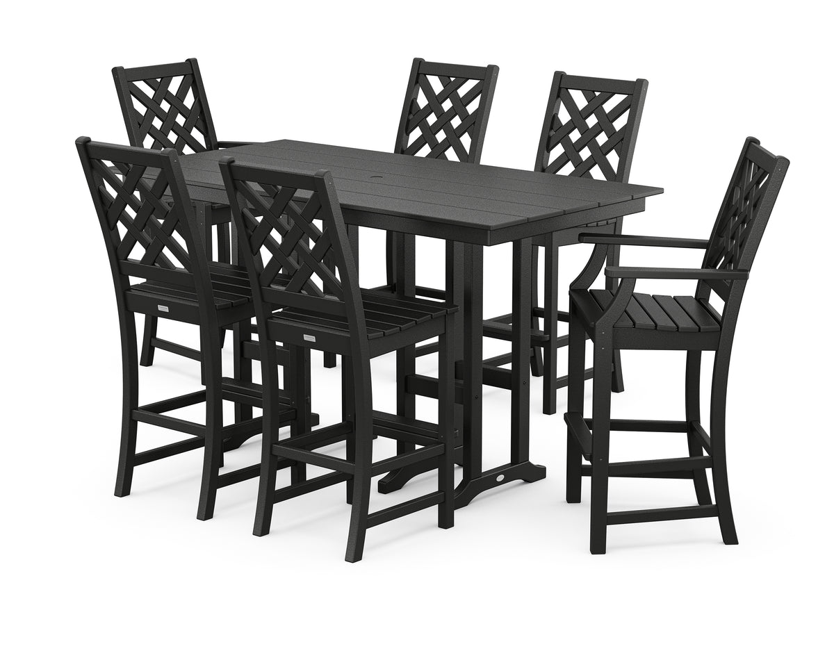 POLYWOOD Country Living Wovendale 7-Piece Farmhouse Bar Set in Black