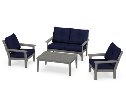 POLYWOOD Vineyard 4-Piece Deep Seating Set with Two Chairs and Loveseat in Slate Grey / Navy