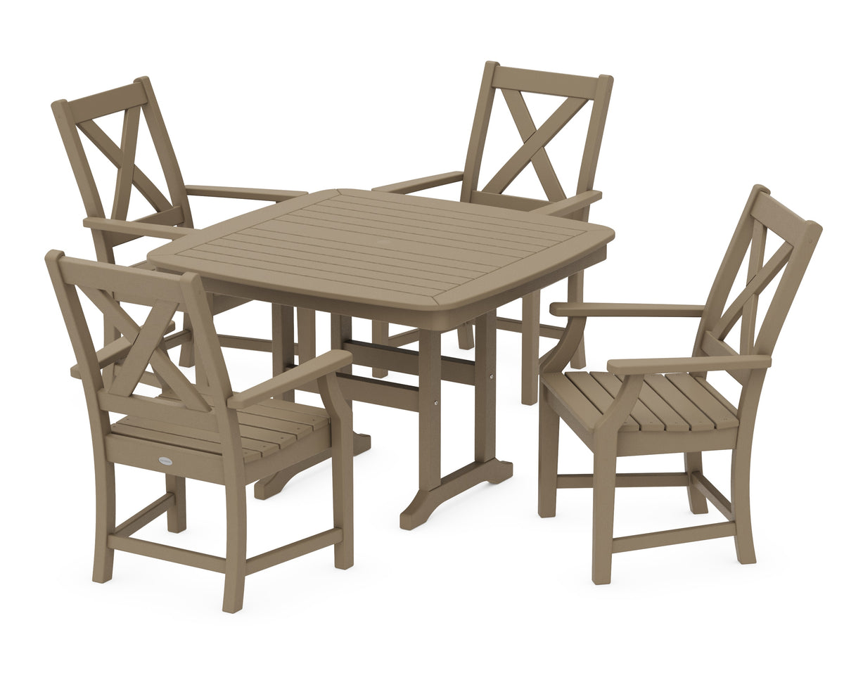 POLYWOOD Braxton 5-Piece Dining Set with Trestle Legs - 44" Table in Vintage Sahara