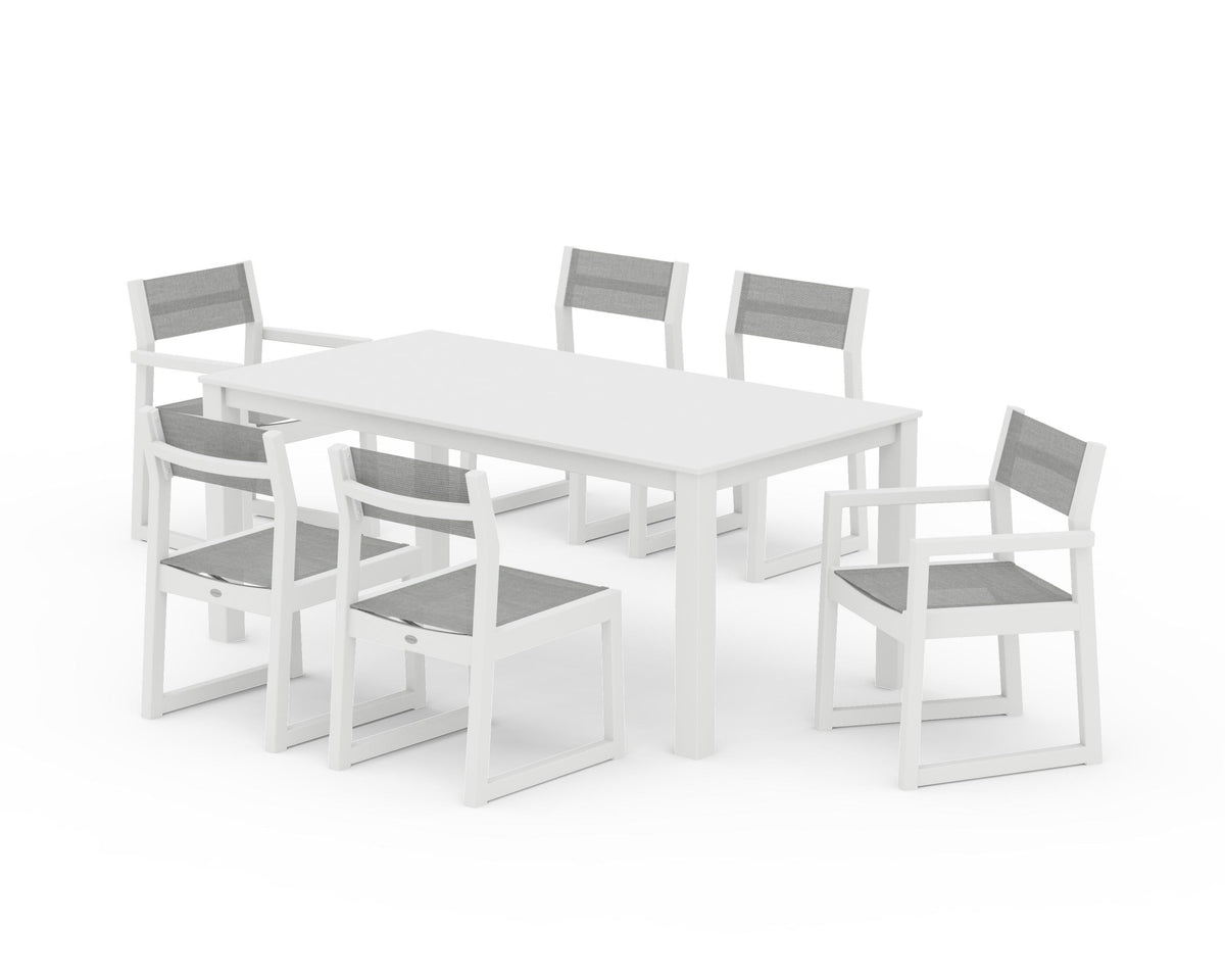 POLYWOOD EDGE Sling 7-Piece Parsons Dining Set in White / Metallic