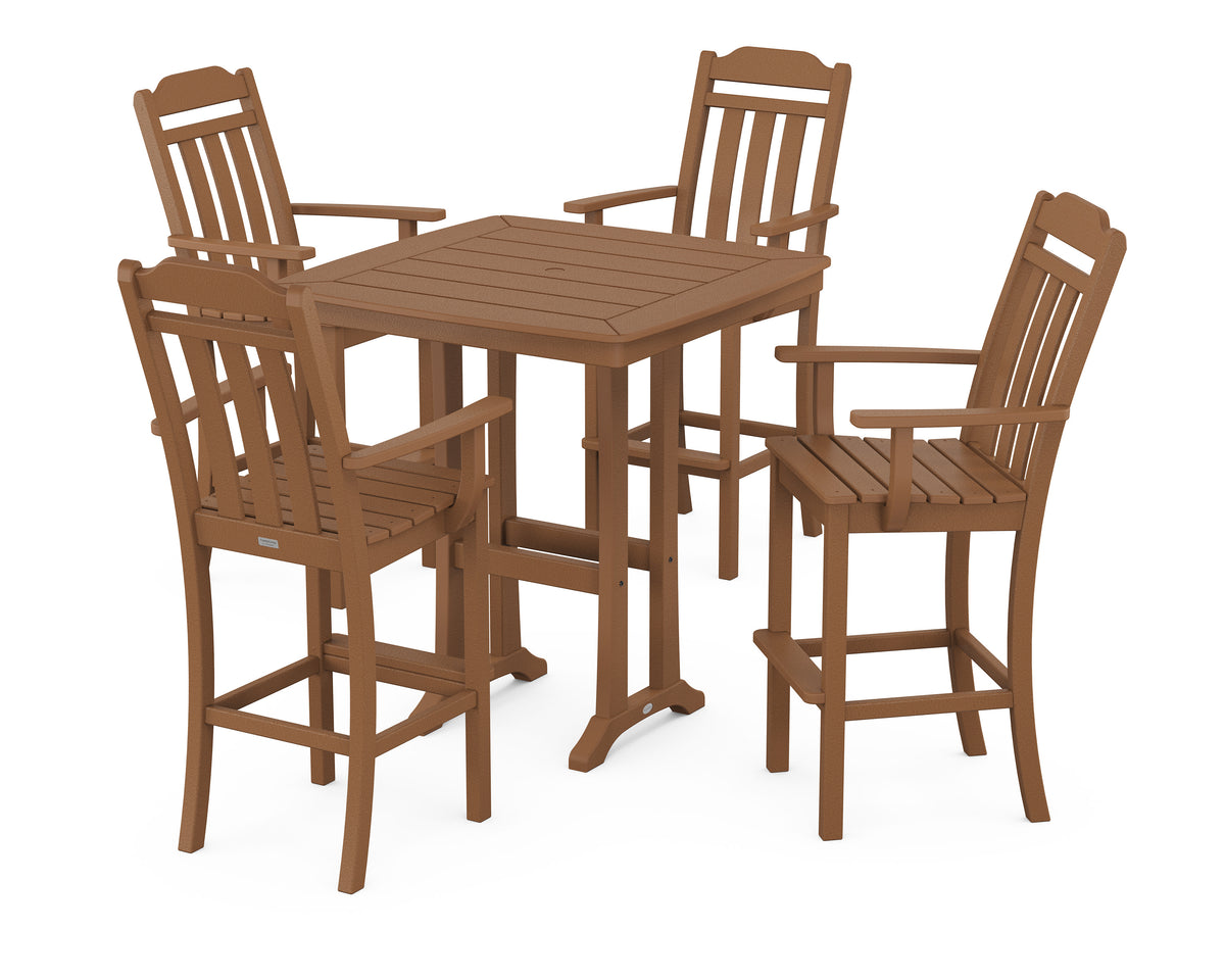POLYWOOD Cottage 5-Piece Bar Set with Trestle Legs in Teak