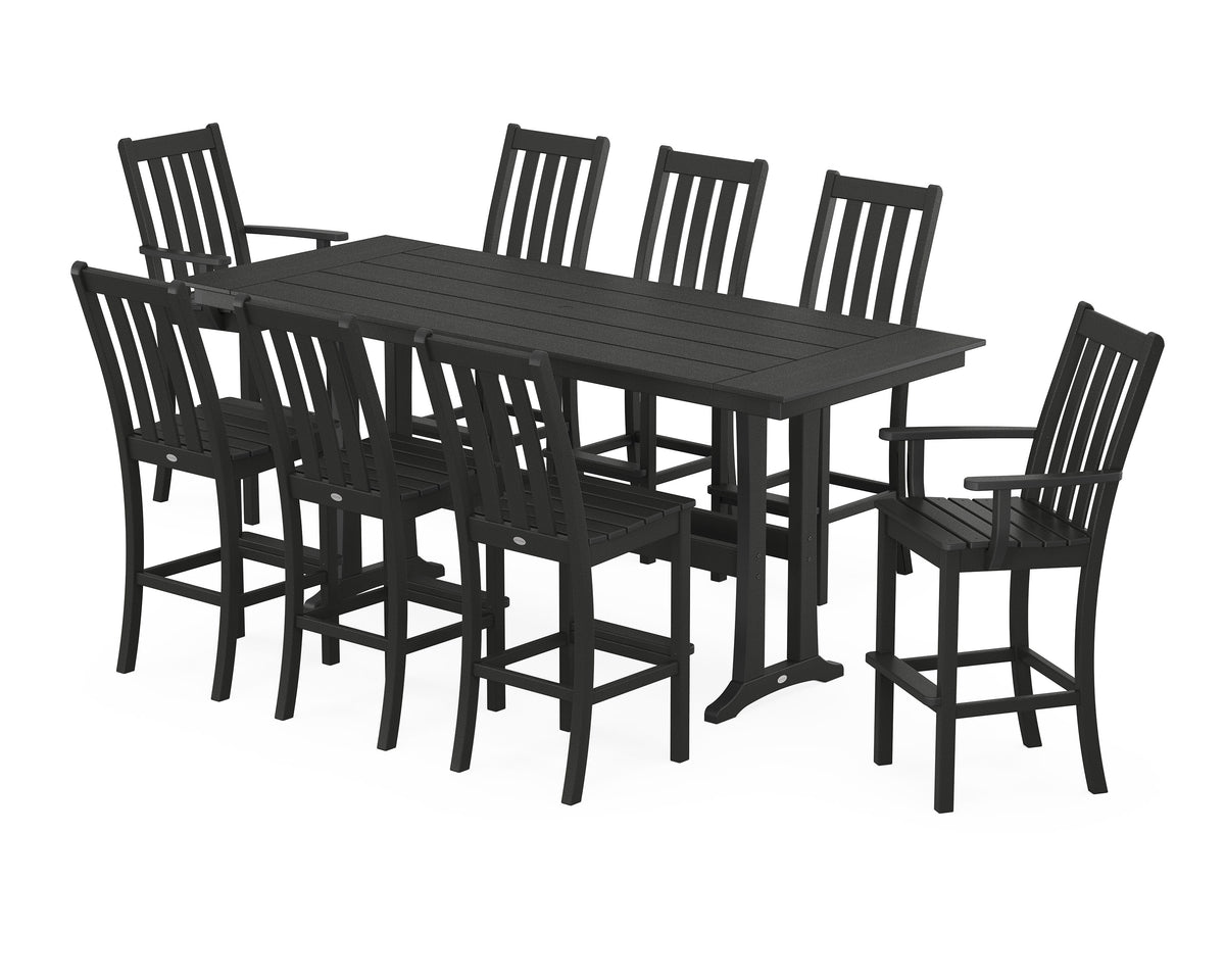 POLYWOOD Vineyard 9-Piece Farmhouse Bar Set with Trestle Legs in Black