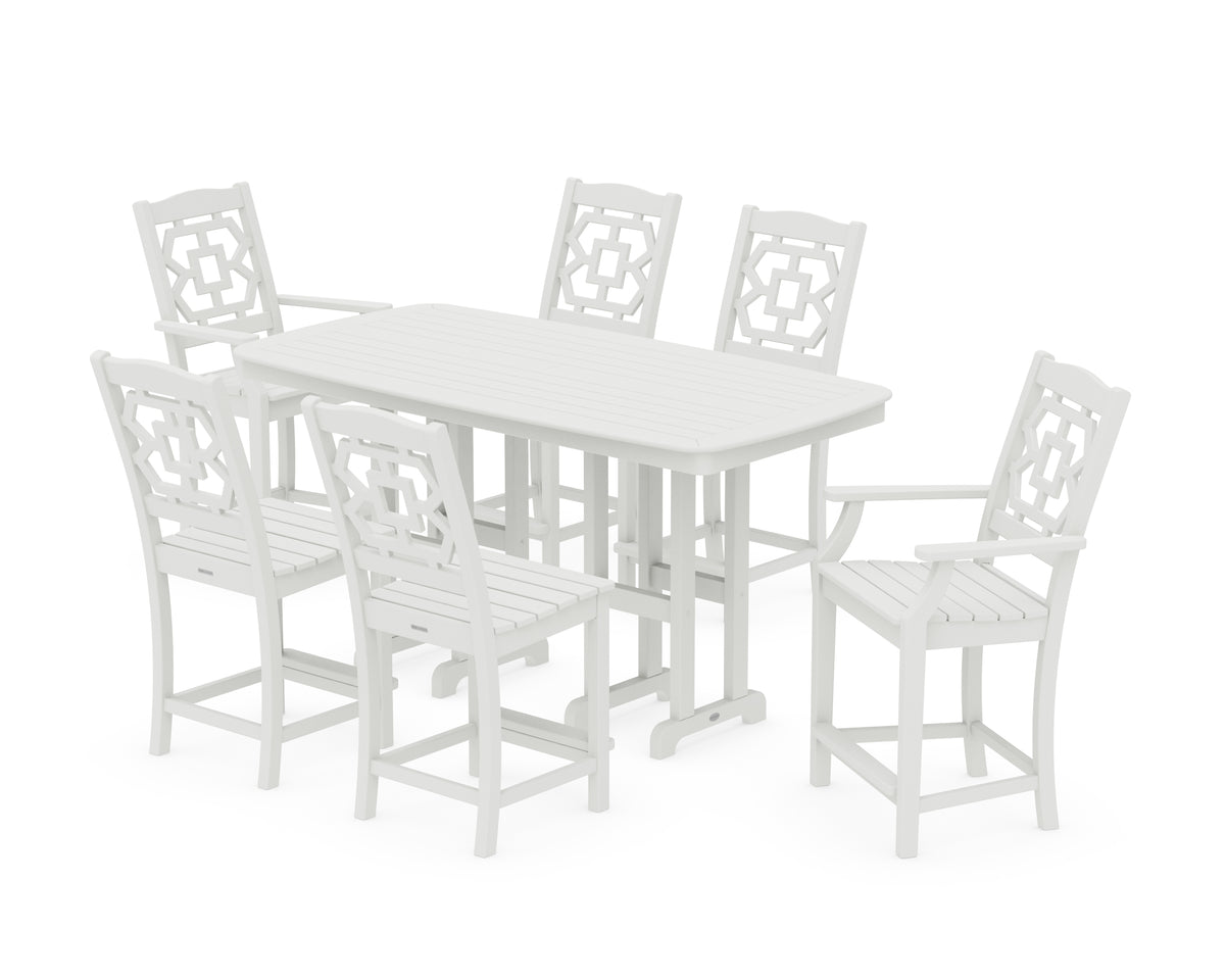 POLYWOOD Chinoiserie 7-Piece Counter Set in Vintage White
