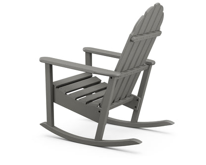 Angled view of the POLYWOOD Classic Adirondack Rocking Chair in Slate Grey