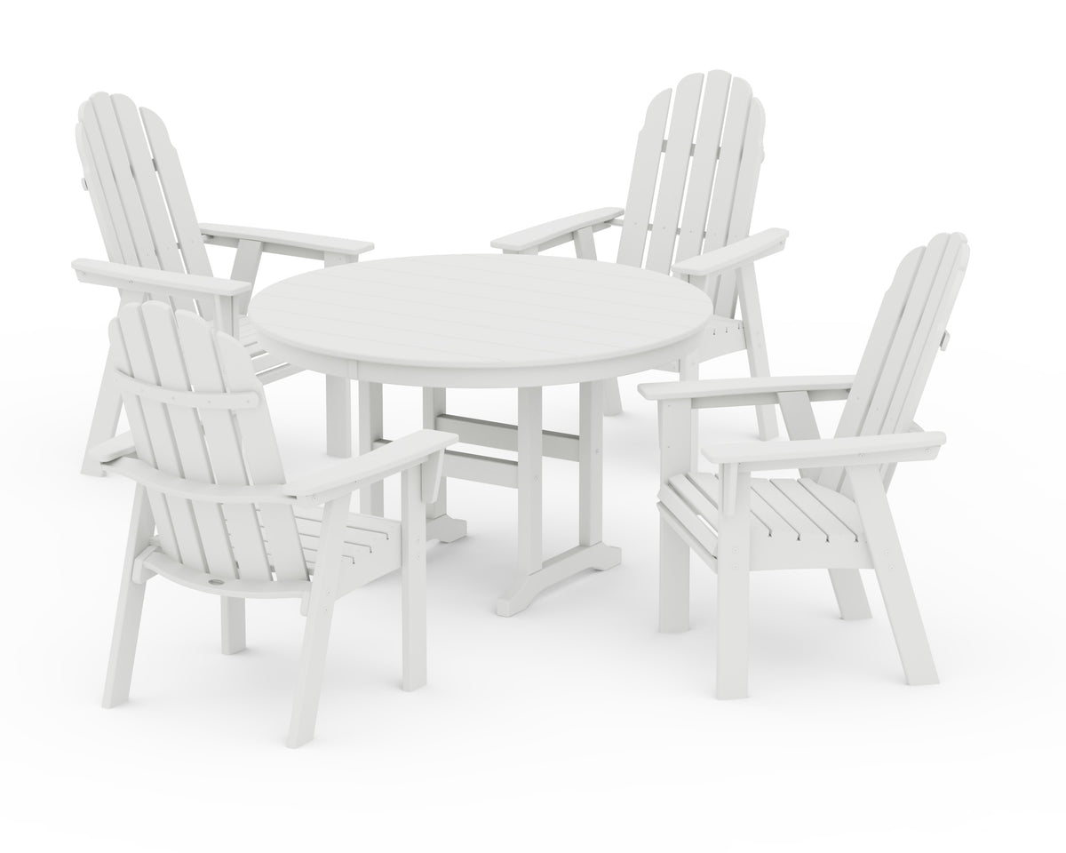 POLYWOOD Vineyard Curveback Adirondack 5-Piece Round Farmhouse Dining Set in Vintage White