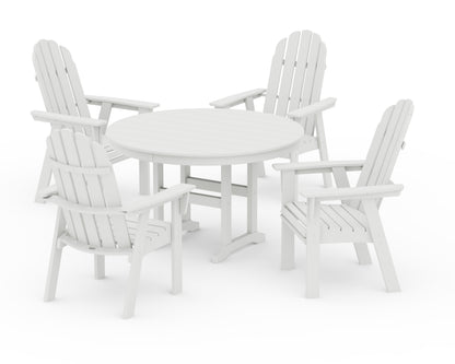 POLYWOOD Vineyard Curveback Adirondack 5-Piece Round Farmhouse Dining Set in Vintage White