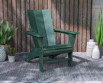 POLYWOOD Modern Curveback Adirondack Chair in Green styled outdoors