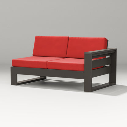 POLYWOOD Latitude Modular Right Arm Loveseat in Vintage Coffee / Crimson Linen
