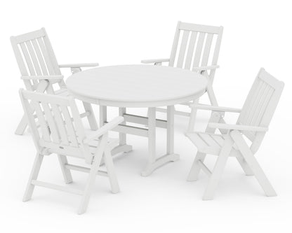 POLYWOOD Vineyard Folding Chair 5-Piece Round Farmhouse Dining Set in White