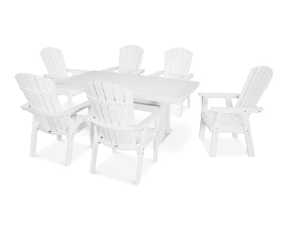 POLYWOOD Nautical Curveback Adirondack 7-Piece Dining Set with Trestle Legs in Vintage White