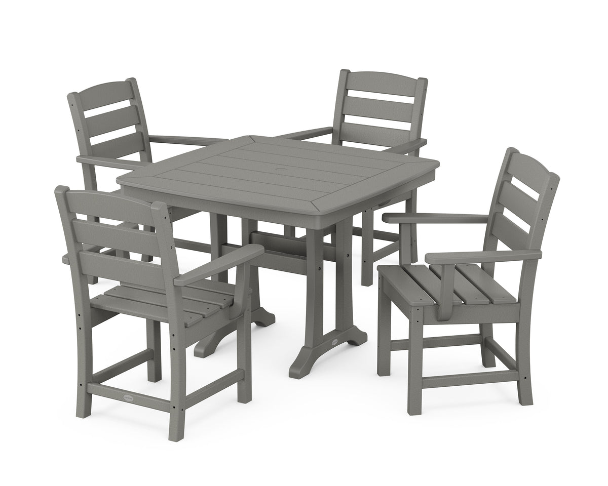 POLYWOOD Lakeside 5-Piece Dining Set with Trestle Legs - 37" Table in Slate Grey