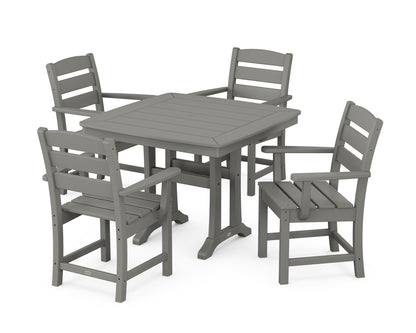 POLYWOOD Lakeside 5-Piece Dining Set with Trestle Legs - 37" Table in Slate Grey